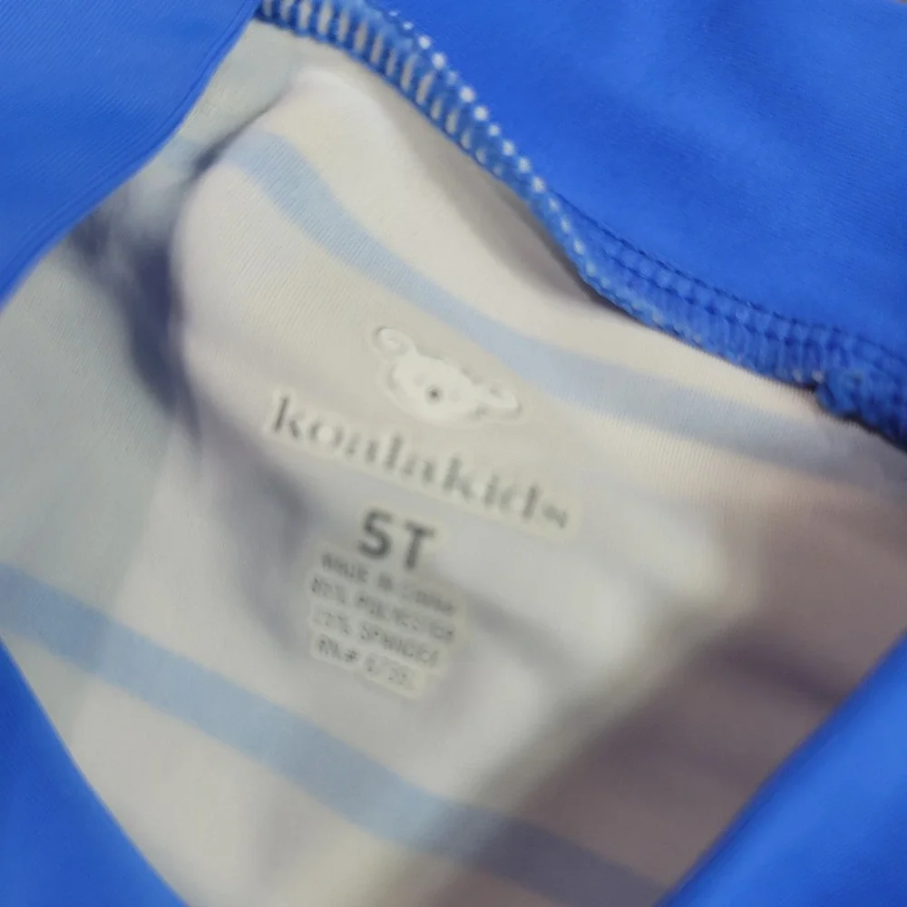 Koala Kids Boys 5T Rash Guard‎ Swim Shirt Blue White Striped Neon Yellow Pocket
